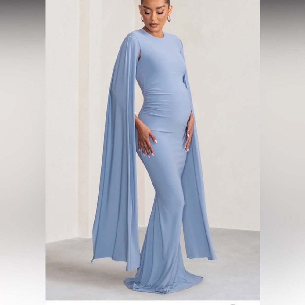 Club L London Light Blue Cape Sleeve Dress